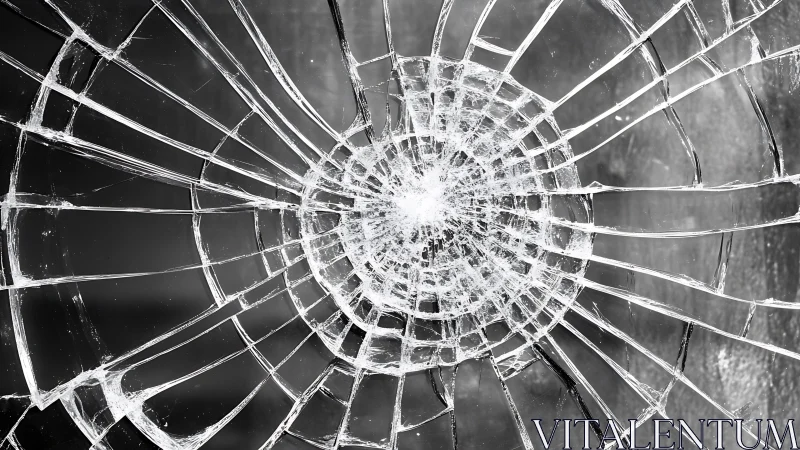 Radial fracture geometry in monochrome shattered glass study.