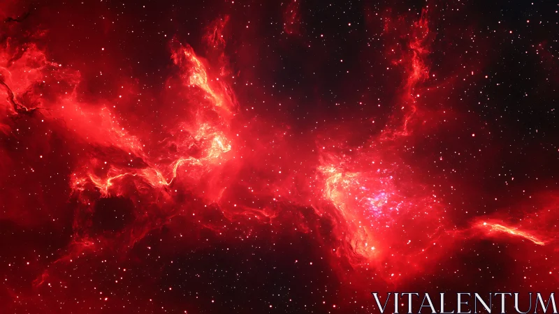 Glowing red nebula swirling gently through silent starlight.