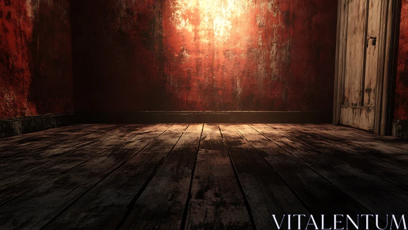Weathered red room glowing with moody, inviting mystery.