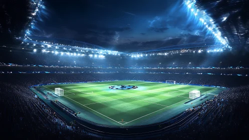 Floodlit football coliseum under electric midnight skies.