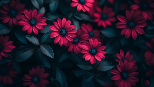 Vibrant Daisy Blooms Against Dark Moody Background.