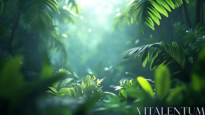 Enchanted Forest Canopy With Glowing Sunlit Palms.