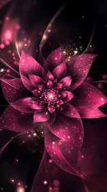 Glowing pink fractal flower on dark abstract background