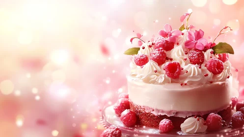 Elegant Raspberry Cake with Fresh Berries and Cream