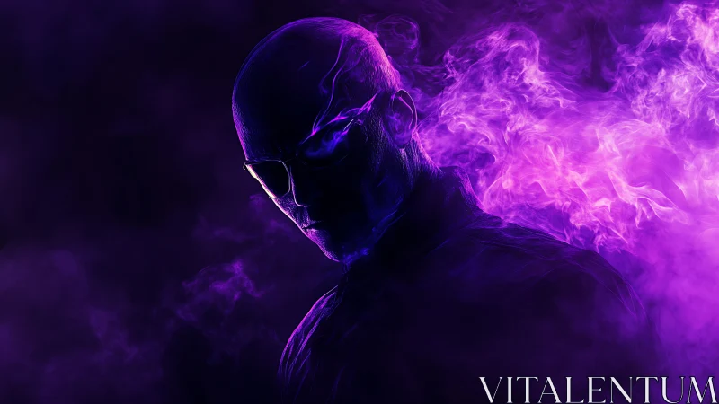 Silhouetted figure in purple smoke with strong rim lighting.