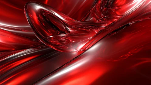Shiny Red Abstract 3D Fluid Art with Reflective Surfaces.