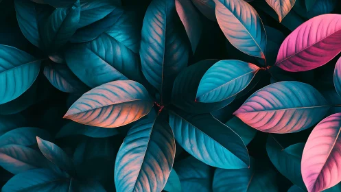 Neon cyan and magenta foliage rendered in cinematic digital lighting