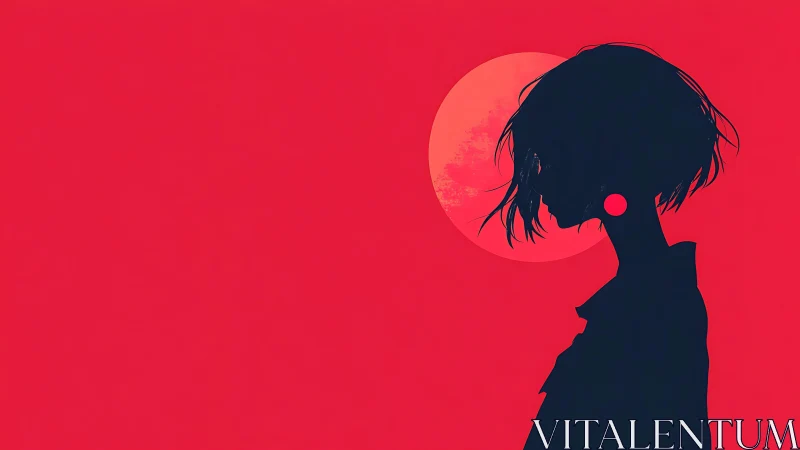 Crimson horizon cradles a quiet silhouette in lunar glow