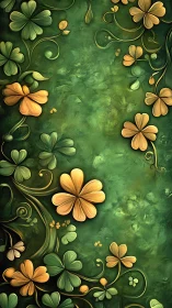 Golden clover blossoms dancing across lush green swirls.