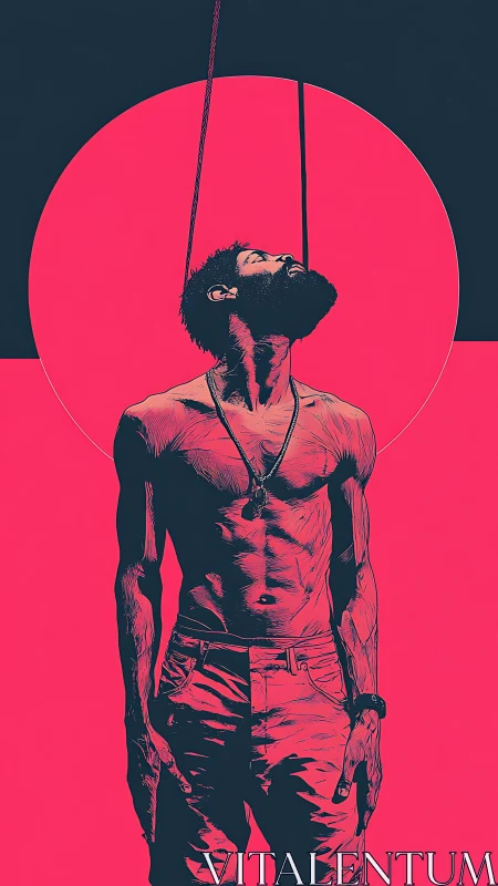 Bold neon portrait of a sky-gazing dreamer in strong lines.