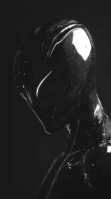 Glossy humanoid figure rendered in high contrast lighting