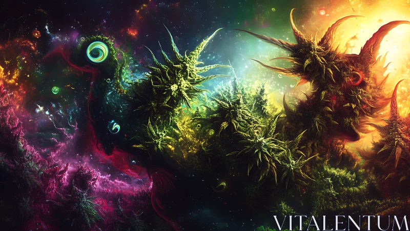 Bioluminescent stellar reef with fractal nebular growths.