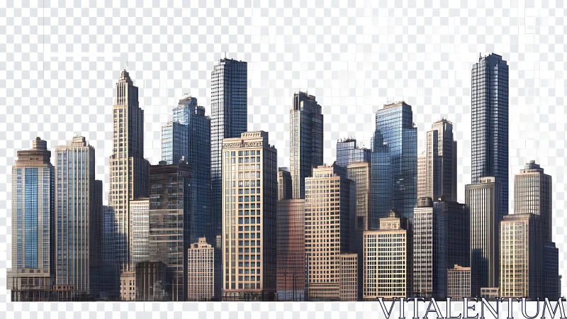 Layered modern skyline on transparent architectural backdrop.