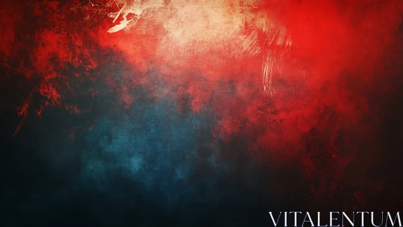 Textured red and teal abstract gradient with painterly scrapes