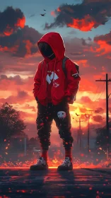 Hooded duskwalker claims the burning horizon in silence