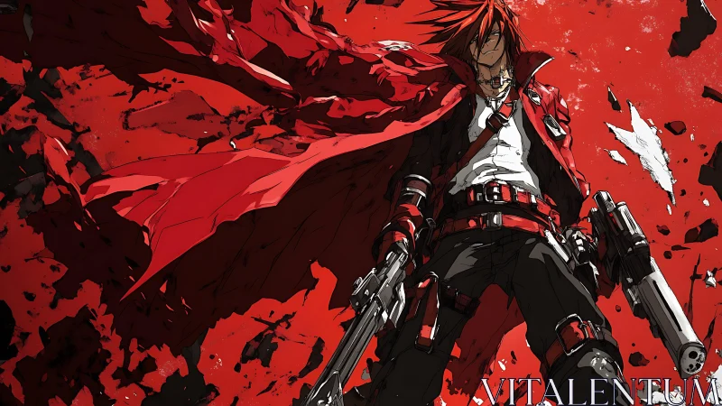 Crimson gunfighter storms a shattering battlefield of fury.