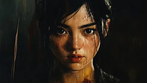 Digital painting portrait with moody chiaroscuro realism.