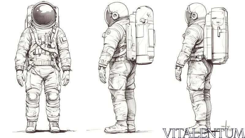 Detailed astronaut suit turnaround showcases full gear design.