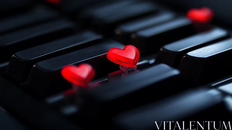 Digital Heart Symbols on Keyboard Keys with Luminous Effect.