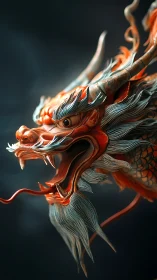 Detailed 3D rendering of a stylized oriental dragon head.
