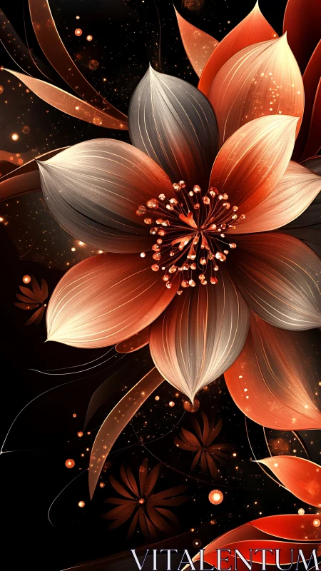 Large-scale digital flower composition with red and white petals on dark background.