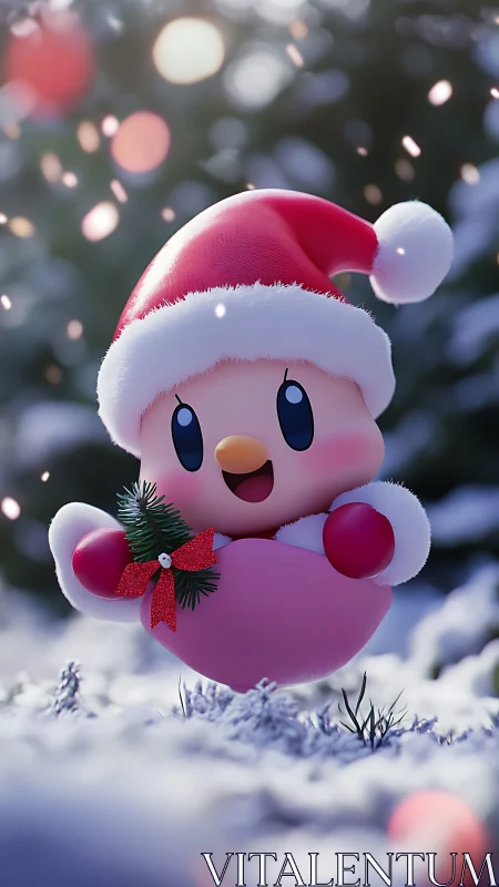 Pink snow sprite in Santa hat giggles through winter sparkles