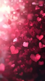 Luminous Pink Heart Particles in Soft-Focus Bokeh Background