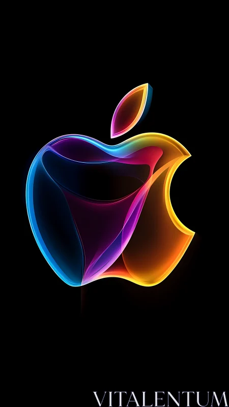 Luminous neon apple emblem glows against deep black
