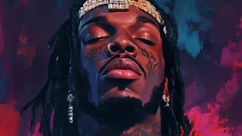 Vibrant digital portrait isolates contemplative hip-hop figure
