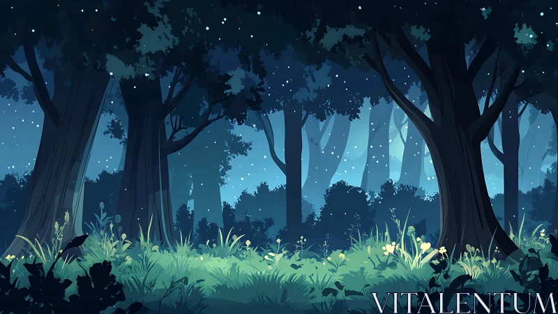Enchanted Forest at Night with Bioluminescent Elements