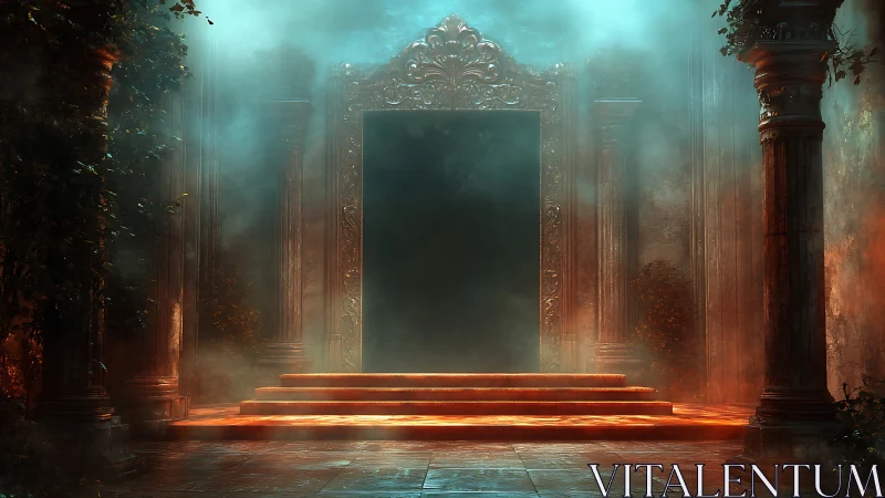 Mystic portal glows within ornate temple archway