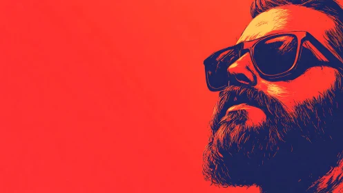 Vectorized bearded portrait under saturated duotone lighting.