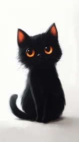 Black cat with orange eyes rendered in digital illustration format.