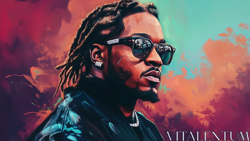 Portrait of cool man with sunglasses against neon sky