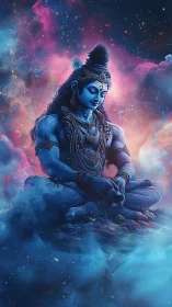 Celestial blue deity rendered in high-contrast cosmic nebula field