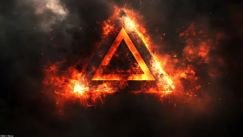 Burning Triangle Symbol in Fiery Explosion.