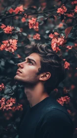 Flower-laced daydream suspends a quiet gaze between blooms