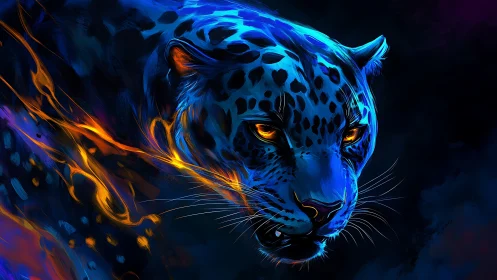 Fierce Leopard Ablaze with Neon Energy and Power.