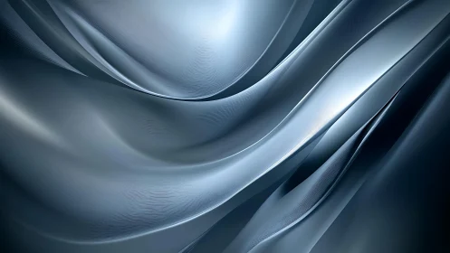 Smooth Metallic Abstract Waves in Cool Blue Tones, Digital Art.
