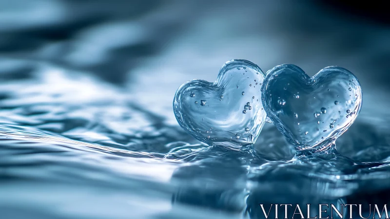 Crystalline Water Hearts Suspended in Flowing Liquid.