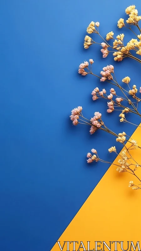 Dried Flowers Diagonal Composition. Blue Yellow Split.