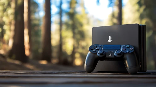 PlayStation 5 Console with DualSense Controller in Forest Setting