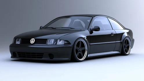Sleek black Volkswagen coupe poised for a smooth night drive.