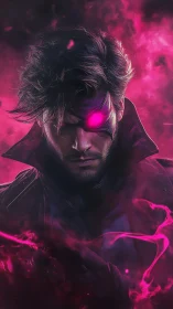 Neon-eyed rogue emerges from swirling magenta stormfire.