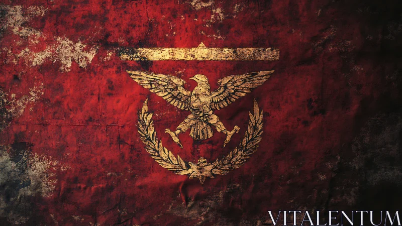 Eagle insignia is centered on distressed red textured field