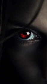 Crimson predator gaze burning through the velvet dark.