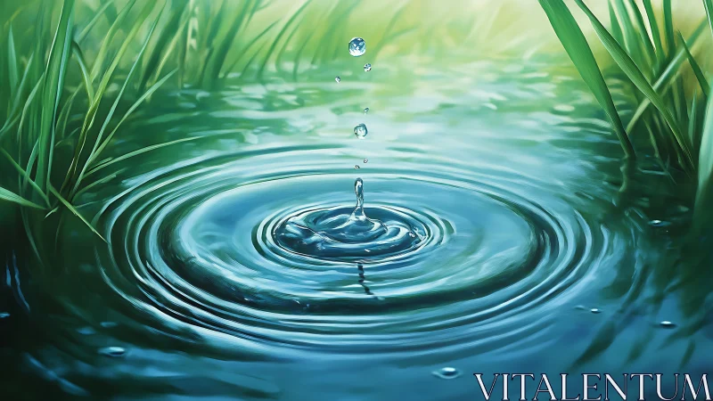 Whispering water ripple rings in a quiet emerald pond.