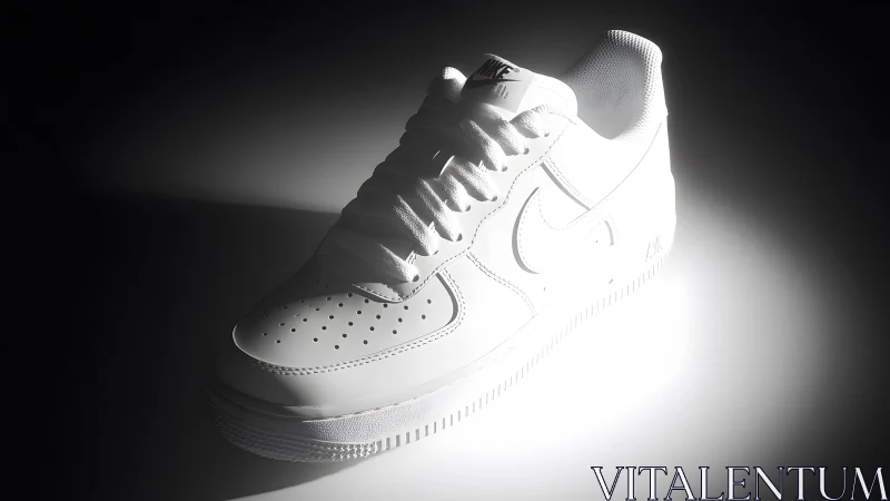 Classic white Nike Air Force 1 sneaker in dramatic studio lighting.