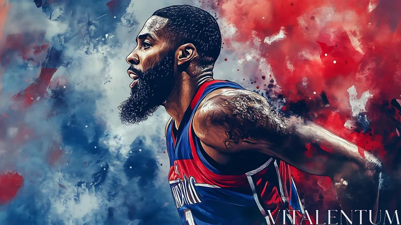 Basketball player rendered in stylized digital portrait profile