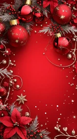 Crimson Christmas baubles and blooms on a glowing red stage.